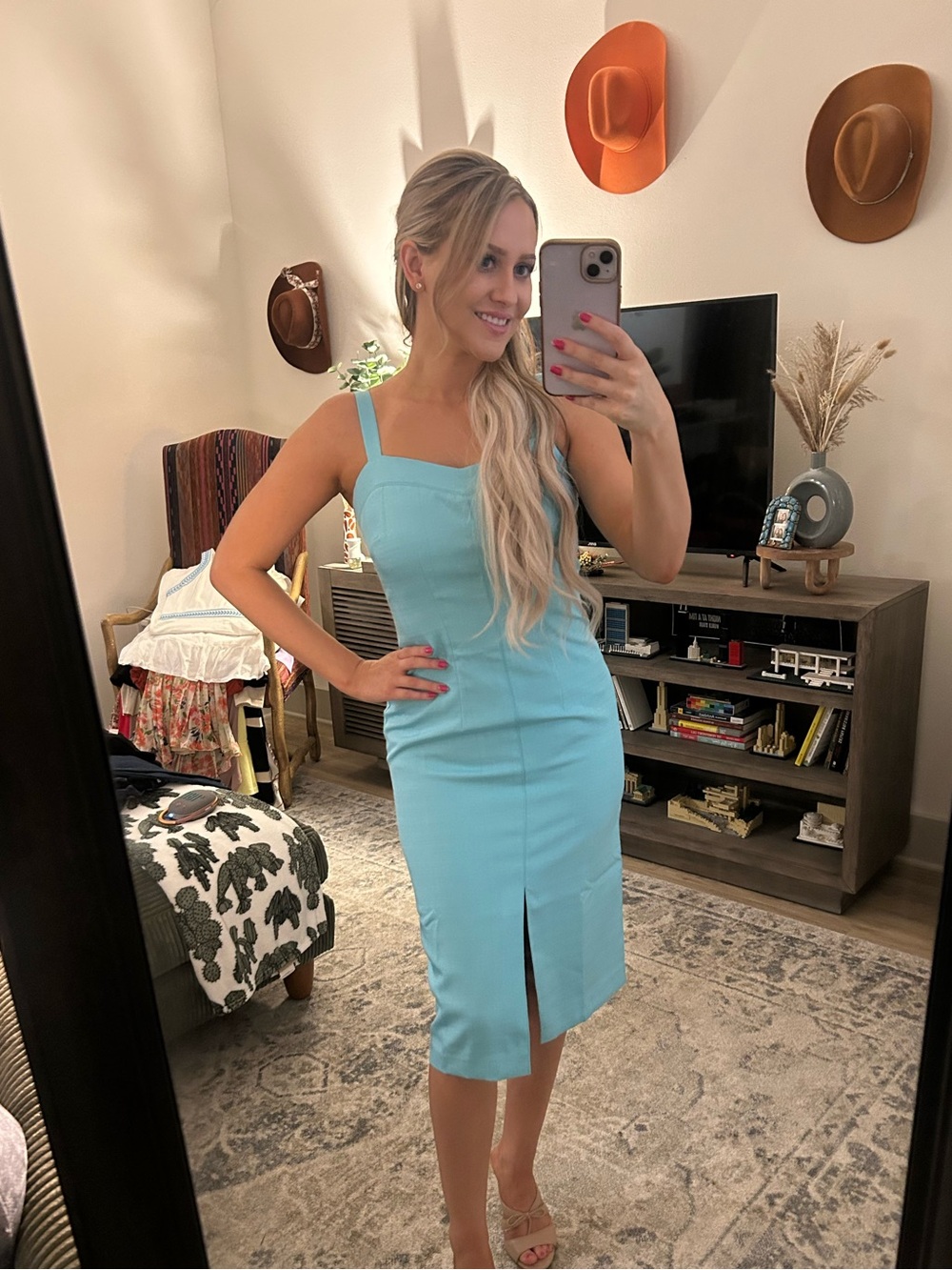 Ann Taylor Light Blue Sleeveless Midi Dress